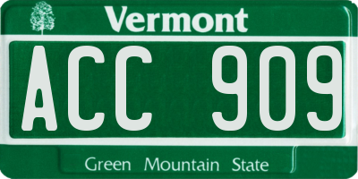 VT license plate ACC909