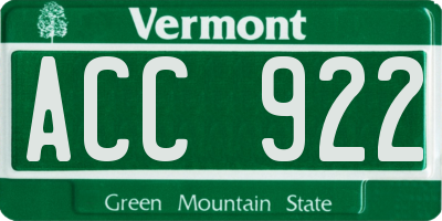 VT license plate ACC922