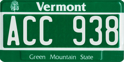 VT license plate ACC938