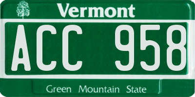 VT license plate ACC958