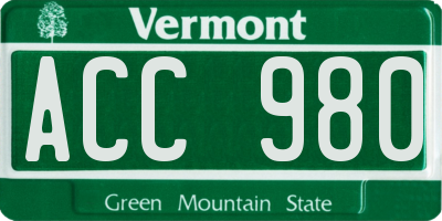 VT license plate ACC980