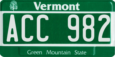 VT license plate ACC982