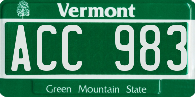 VT license plate ACC983