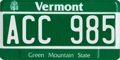 VT license plate ACC985