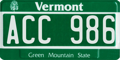 VT license plate ACC986