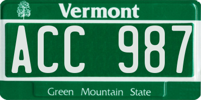 VT license plate ACC987