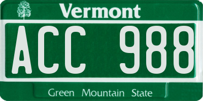 VT license plate ACC988