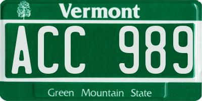 VT license plate ACC989