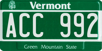 VT license plate ACC992