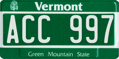 VT license plate ACC997