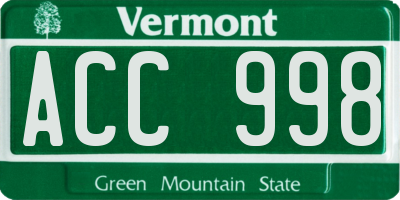 VT license plate ACC998