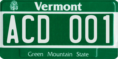 VT license plate ACD001