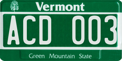 VT license plate ACD003