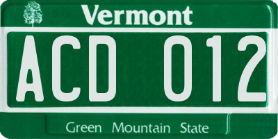 VT license plate ACD012