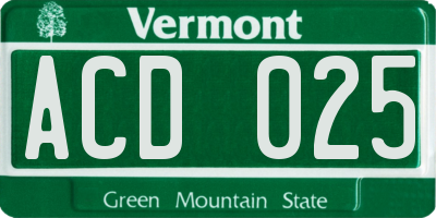 VT license plate ACD025