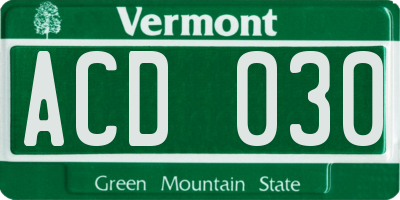 VT license plate ACD030