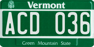 VT license plate ACD036