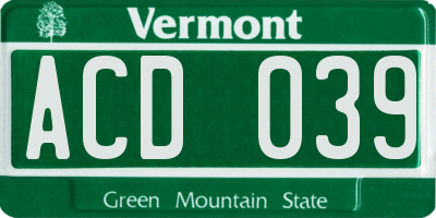 VT license plate ACD039