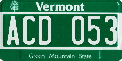 VT license plate ACD053