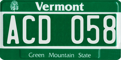 VT license plate ACD058