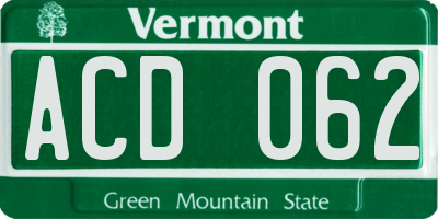 VT license plate ACD062