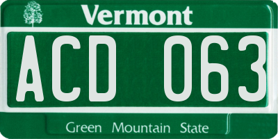 VT license plate ACD063