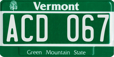 VT license plate ACD067