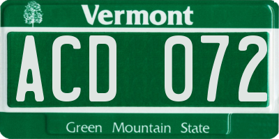 VT license plate ACD072