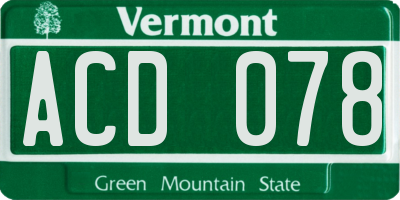 VT license plate ACD078