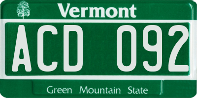 VT license plate ACD092