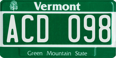 VT license plate ACD098