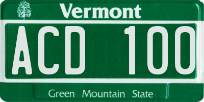 VT license plate ACD100