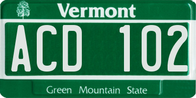 VT license plate ACD102