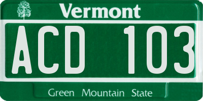 VT license plate ACD103