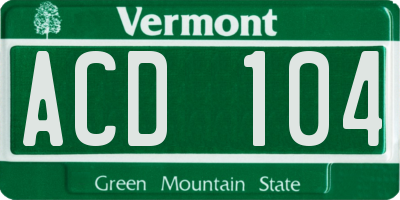 VT license plate ACD104