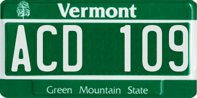 VT license plate ACD109