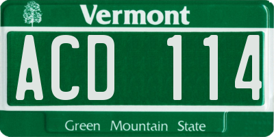 VT license plate ACD114