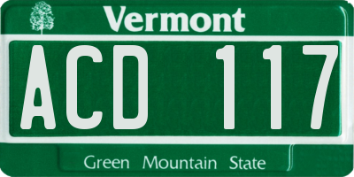 VT license plate ACD117