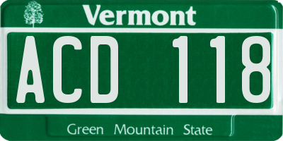 VT license plate ACD118