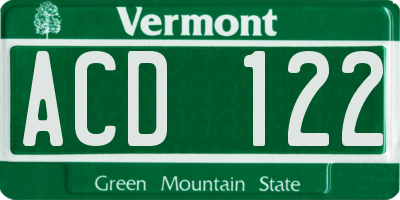 VT license plate ACD122