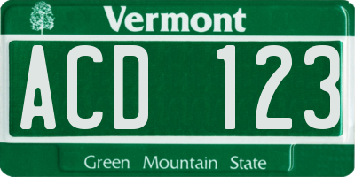 VT license plate ACD123