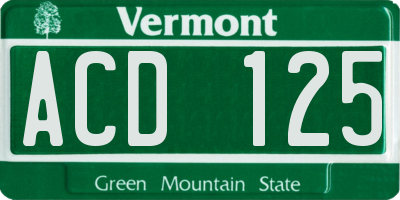 VT license plate ACD125