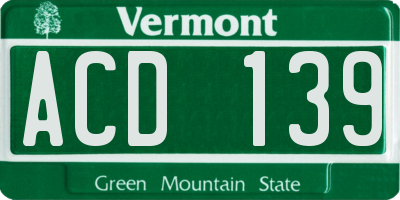 VT license plate ACD139