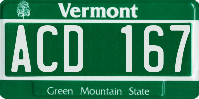 VT license plate ACD167