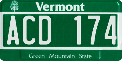 VT license plate ACD174