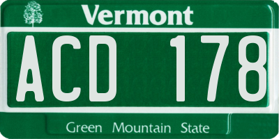 VT license plate ACD178