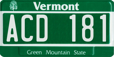 VT license plate ACD181