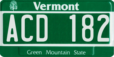 VT license plate ACD182