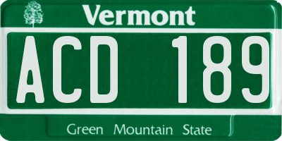 VT license plate ACD189