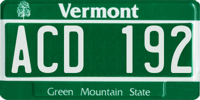 VT license plate ACD192